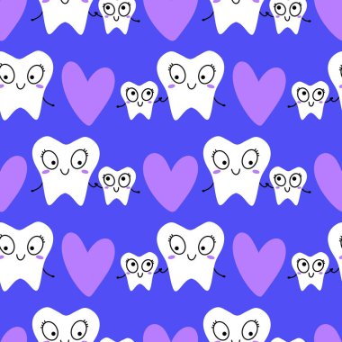 Kağıt, kumaş, çarşaf, çocuk giysisi baskısı, doktor aksesuarları ve eczane ambalajları için tıbbî ve kusursuz diş deseni. Yüksek kalite fotoğraf
