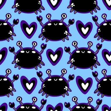 Okyanus hayvanları kağıt, kumaş, çarşaf ve çocuk giysileri baskısı ve yaz partisi aksesuarları için kusursuz yengeç desenleri. Yüksek kalite fotoğraf