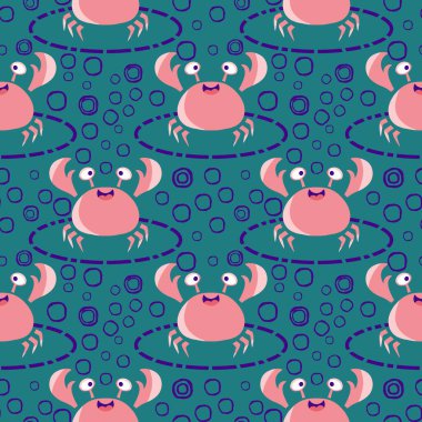 Okyanus hayvanları kağıt, kumaş, çarşaf ve çocuk giysileri baskısı ve yaz partisi aksesuarları için kusursuz yengeç desenleri. Yüksek kalite fotoğraf