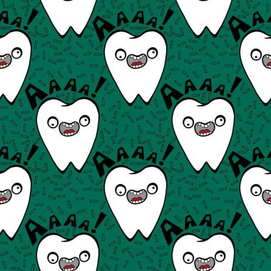 Kağıt, kumaş, çarşaf, çocuk giysisi baskısı, doktor aksesuarları ve eczane ambalajları için tıbbî ve kusursuz diş deseni. Yüksek kalite fotoğraf