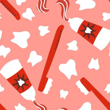 Kağıt, kumaş, çarşaf, çocuk giysisi baskısı, doktor aksesuarları ve eczane ambalajları için tıbbî ve kusursuz diş deseni. Yüksek kalite fotoğraf