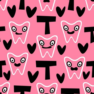 Kağıt, kumaş, çarşaf, çocuk giysisi baskısı, doktor aksesuarları ve eczane ambalajları için tıbbî ve kusursuz diş deseni. Yüksek kalite fotoğraf