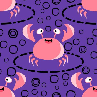 Okyanus hayvanları kağıt, kumaş, çarşaf ve çocuk giysileri baskısı ve yaz partisi aksesuarları için kusursuz yengeç desenleri. Yüksek kalite fotoğraf