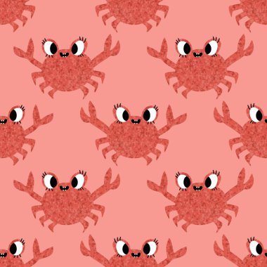 Okyanus hayvanları kağıt, kumaş, çarşaf ve çocuk giysileri baskısı ve yaz partisi aksesuarları için kusursuz yengeç desenleri. Yüksek kalite fotoğraf