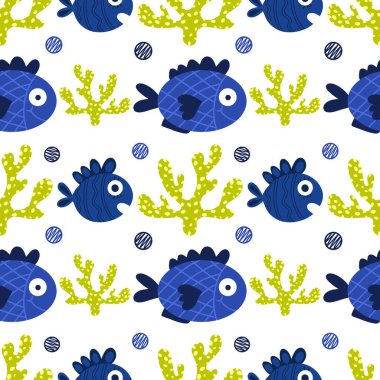 Ambalaj kağıtları, kumaşlar, çarşaflar ve çocuk giysileri baskısı ve yaz partisi aksesuarları ve moda tekstili için okyanussuz desen. Yüksek kalite fotoğraf