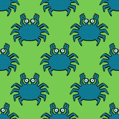 Okyanus hayvanları kağıt, kumaş, çarşaf ve çocuk giysileri baskısı ve yaz partisi aksesuarları için kusursuz yengeç desenleri. Yüksek kalite fotoğraf