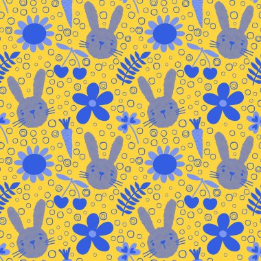 Yay hayvanları, kağıt, kumaş, çarşaf ve çocuk kıyafetleri ve parti aksesuarları için kusursuz tavşan desenleri. Yüksek kaliteli illüstrasyon