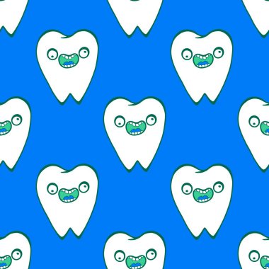 Kağıt, kumaş, çarşaf, çocuk giysisi baskısı, doktor aksesuarları ve eczane ambalajları için tıbbî ve kusursuz diş deseni. Yüksek kalite fotoğraf