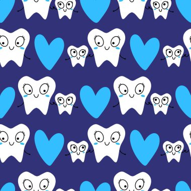 Kağıt, kumaş, çarşaf, çocuk giysisi baskısı, doktor aksesuarları ve eczane ambalajları için tıbbî ve kusursuz diş deseni. Yüksek kalite fotoğraf