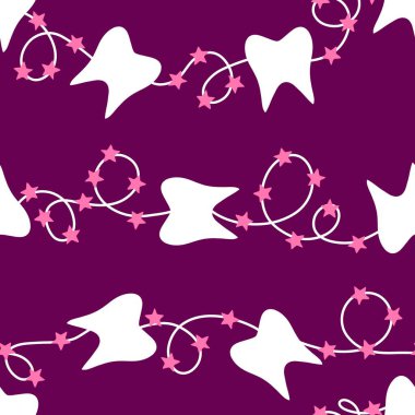 Kağıt, kumaş, çarşaf, çocuk giysisi baskısı, doktor aksesuarları ve eczane ambalajları için tıbbî ve kusursuz diş deseni. Yüksek kalite fotoğraf