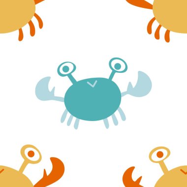 Okyanus hayvanları kağıt, kumaş, çarşaf ve çocuk giysileri baskısı ve yaz partisi aksesuarları için kusursuz yengeç desenleri. Yüksek kalite fotoğraf