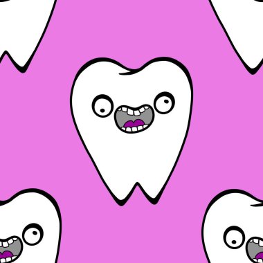 Kağıt, kumaş, çarşaf, çocuk giysisi baskısı, doktor aksesuarları ve eczane ambalajları için tıbbî ve kusursuz diş deseni. Yüksek kalite fotoğraf