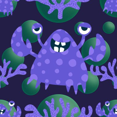 Okyanus hayvanları kağıt, kumaş, çarşaf ve çocuk giysileri baskısı ve yaz partisi aksesuarları için kusursuz yengeç desenleri. Yüksek kalite fotoğraf