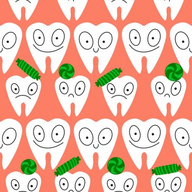 Kağıt, kumaş, çarşaf, çocuk giysisi baskısı, doktor aksesuarları ve eczane ambalajları için tıbbî ve kusursuz diş deseni. Yüksek kalite fotoğraf