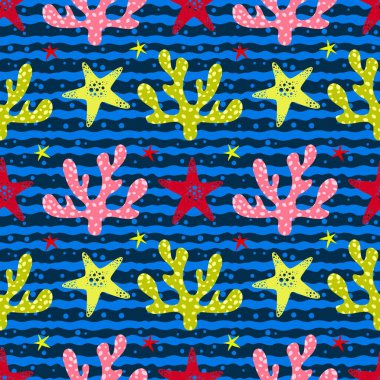 Kağıt, kumaş, çarşaf, çocuk giysisi baskısı, yaz partisi aksesuarları ve moda tekstili için okyanussuz mercan deseni. Yüksek kalite fotoğraf