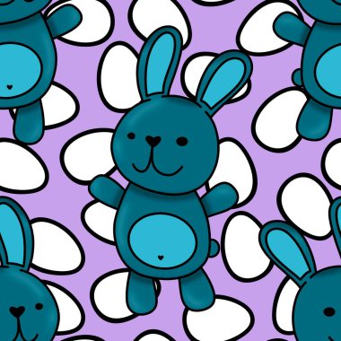 Yay hayvanları, kağıt, kumaş, çarşaf ve çocuk kıyafetleri ve parti aksesuarları için kusursuz tavşan desenleri. Yüksek kaliteli illüstrasyon