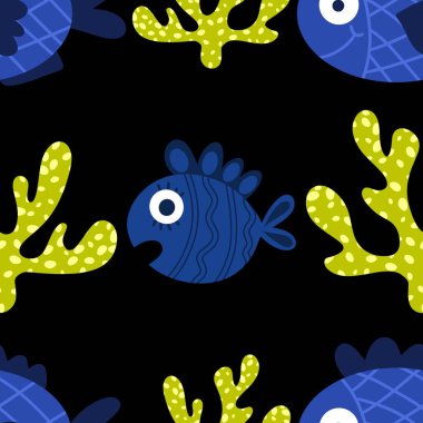 Ambalaj kağıtları, kumaşlar, çarşaflar ve çocuk giysileri baskısı ve yaz partisi aksesuarları ve moda tekstili için okyanussuz desen. Yüksek kalite fotoğraf