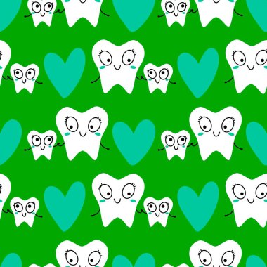 Kağıt, kumaş, çarşaf, çocuk giysisi baskısı, doktor aksesuarları ve eczane ambalajları için tıbbî ve kusursuz diş deseni. Yüksek kalite fotoğraf