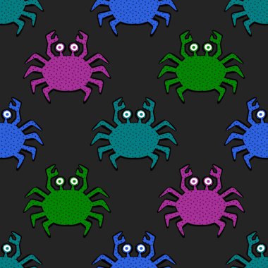 Okyanus hayvanları kağıt, kumaş, çarşaf ve çocuk giysileri baskısı ve yaz partisi aksesuarları için kusursuz yengeç desenleri. Yüksek kalite fotoğraf