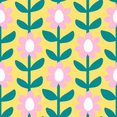 Doğu yumurtaları kağıt, kumaş, çarşaf ve çocuk giysileri ve bahar mutfağı tekstili için pürüzsüz çiçek deseni. Yüksek kalite fotoğraf