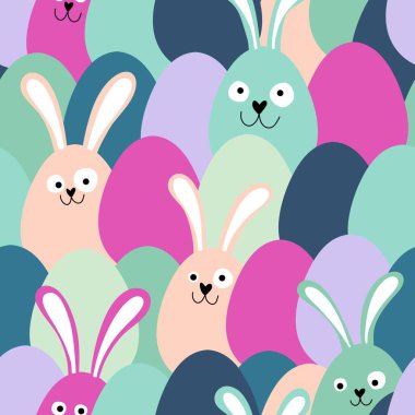 Paskalya yumurtaları, dikişsiz tavşanların kulakları kağıt, kumaş, çarşaf ve çocuk kıyafetleri ve bahar partisi aksesuarları için desenli. Yüksek kaliteli illüstrasyon