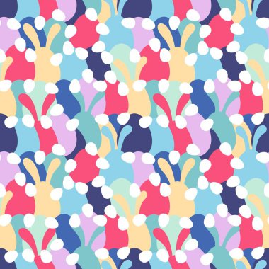 Paskalya yumurtaları, dikişsiz tavşanların kulakları kağıt, kumaş, çarşaf ve çocuk kıyafetleri ve bahar partisi aksesuarları için desenli. Yüksek kaliteli illüstrasyon