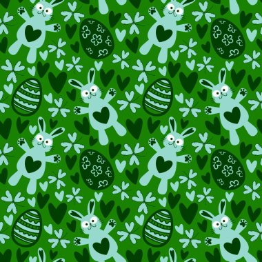 Paskalya yumurtaları, dikişsiz tavşanların kulakları kağıt, kumaş, çarşaf ve çocuk kıyafetleri ve bahar partisi aksesuarları için desenli. Yüksek kaliteli illüstrasyon