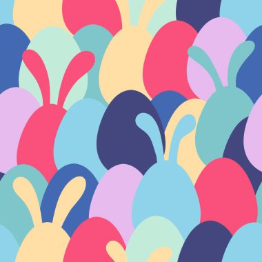 Paskalya yumurtaları, dikişsiz tavşanların kulakları kağıt, kumaş, çarşaf ve çocuk kıyafetleri ve bahar partisi aksesuarları için desenli. Yüksek kaliteli illüstrasyon