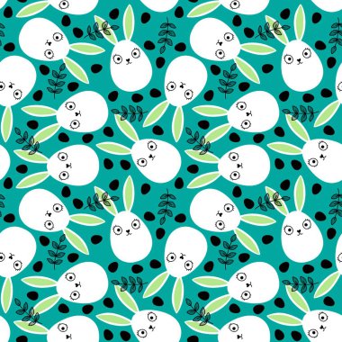 Paskalya yumurtaları, dikişsiz tavşanların kulakları kağıt, kumaş, çarşaf ve çocuk kıyafetleri ve bahar partisi aksesuarları için desenli. Yüksek kaliteli illüstrasyon