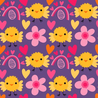 Paskalya tavuğu desenli kumaşlar, kumaşlar, çarşaflar, çocuk kıyafetleri, mutfak aksesuarları ve bahar partisi aksesuarları. Yüksek kalite fotoğraf