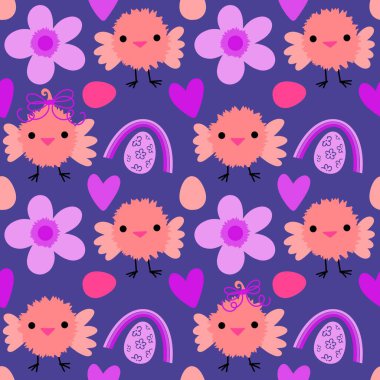 Paskalya tavuğu desenli kumaşlar, kumaşlar, çarşaflar, çocuk kıyafetleri, mutfak aksesuarları ve bahar partisi aksesuarları. Yüksek kalite fotoğraf