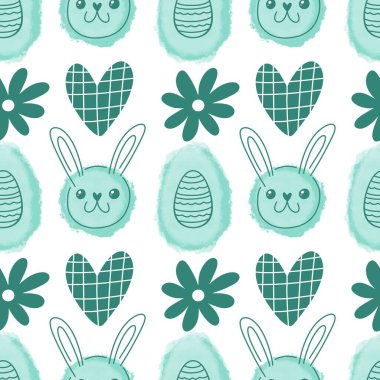 Paskalya yumurtaları, dikişsiz tavşanların kulakları kağıt, kumaş, çarşaf ve çocuk kıyafetleri ve bahar partisi aksesuarları için desenli. Yüksek kaliteli illüstrasyon