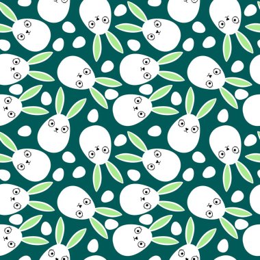 Paskalya yumurtaları, dikişsiz tavşanların kulakları kağıt, kumaş, çarşaf ve çocuk kıyafetleri ve bahar partisi aksesuarları için desenli. Yüksek kaliteli illüstrasyon