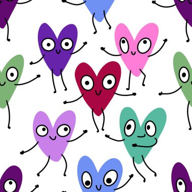 Sevgililer Günü kalbinin pürüzsüz 14 Şubat desenli ambalaj kağıtları, kumaşlar ve çocuk giysileri baskısı kış partisi aksesuarları ve moda tekstili. Yüksek kaliteli illüstrasyon