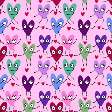 Sevgililer Günü kalbinin pürüzsüz 14 Şubat desenli ambalaj kağıtları, kumaşlar ve çocuk giysileri baskısı kış partisi aksesuarları ve moda tekstili. Yüksek kaliteli illüstrasyon