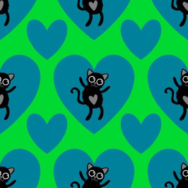 Hayvanlar, kağıt, kumaş, çocuk giysisi baskısı ve 14 Şubat parti aksesuarları için kusursuz kedi ve kalp desenleri. Yüksek kalite fotoğraf