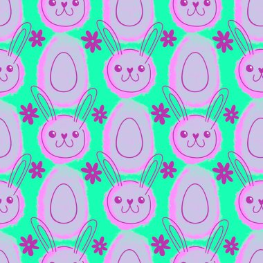Paskalya yumurtaları, dikişsiz tavşanların kulakları kağıt, kumaş, çarşaf ve çocuk kıyafetleri ve bahar partisi aksesuarları için desenli. Yüksek kaliteli illüstrasyon
