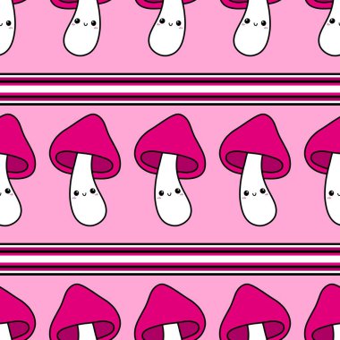 Kağıt, kumaş, çarşaf ve çocuk giysisi baskısı için mantarsız şirin desenler. Yüksek kaliteli illüstrasyon