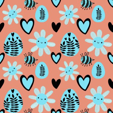 Paskalya tavuğu desenli kumaşlar, kumaşlar, çarşaflar, çocuk kıyafetleri, mutfak aksesuarları ve bahar partisi aksesuarları. Yüksek kalite fotoğraf