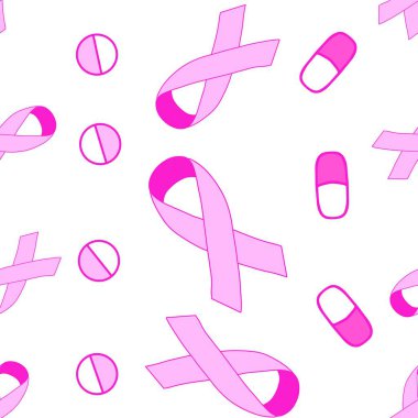 Göğüs kanseri ayı, ambalaj kağıdı, tıbbi aksesuar ve ilaç tekstili için kusursuz pembe kurdele günü deseni. Yüksek kaliteli illüstrasyon