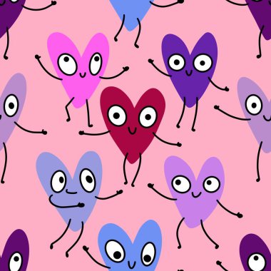 Sevgililer Günü kalbinin pürüzsüz 14 Şubat desenli ambalaj kağıtları, kumaşlar ve çocuk giysileri baskısı kış partisi aksesuarları ve moda tekstili. Yüksek kaliteli illüstrasyon