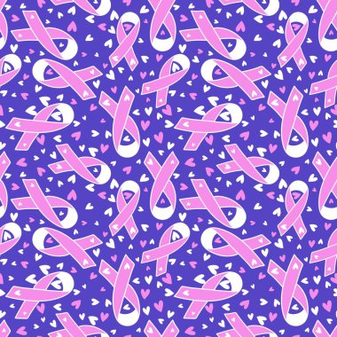 Göğüs kanseri ayı, ambalaj kağıdı, tıbbi aksesuar ve ilaç tekstili için kusursuz pembe kurdele günü deseni. Yüksek kaliteli illüstrasyon