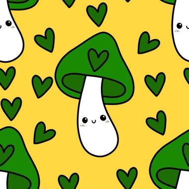 Kağıt, kumaş, çarşaf ve çocuk giysisi baskısı için mantarsız şirin desenler. Yüksek kaliteli illüstrasyon