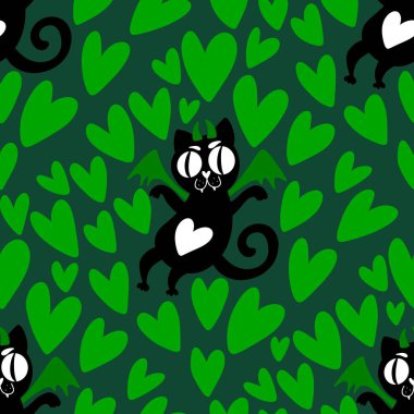 Hayvanlar, kağıt, kumaş, çocuk giysisi baskısı ve 14 Şubat parti aksesuarları için kusursuz kedi ve kalp desenleri. Yüksek kalite fotoğraf