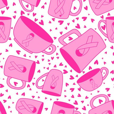 Göğüs kanseri ayı, ambalaj kağıdı, tıbbi aksesuar ve ilaç tekstili için kusursuz pembe kurdele günü deseni. Yüksek kaliteli illüstrasyon