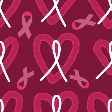 Göğüs kanseri ayı, ambalaj kağıdı, tıbbi aksesuar ve ilaç tekstili için kusursuz pembe kurdele günü deseni. Yüksek kaliteli illüstrasyon