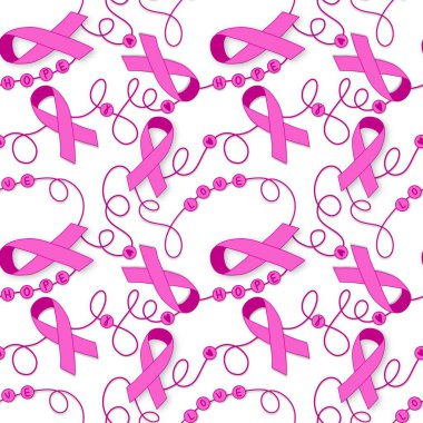 Göğüs kanseri ayı, ambalaj kağıdı, tıbbi aksesuar ve ilaç tekstili için kusursuz pembe kurdele günü deseni. Yüksek kaliteli illüstrasyon