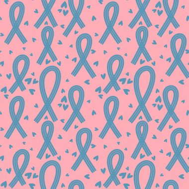 Göğüs kanseri ayı, ambalaj kağıdı, tıbbi aksesuar ve ilaç tekstili için kusursuz pembe kurdele günü deseni. Yüksek kaliteli illüstrasyon