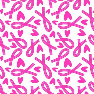 Göğüs kanseri ayı, ambalaj kağıdı, tıbbi aksesuar ve ilaç tekstili için kusursuz pembe kurdele günü deseni. Yüksek kaliteli illüstrasyon