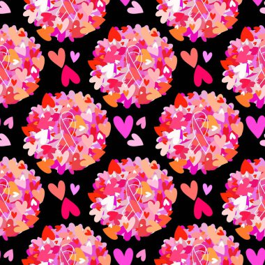 Göğüs kanseri ayı, ambalaj kağıdı, tıbbi aksesuar ve ilaç tekstili için kusursuz pembe kurdele günü deseni. Yüksek kaliteli illüstrasyon